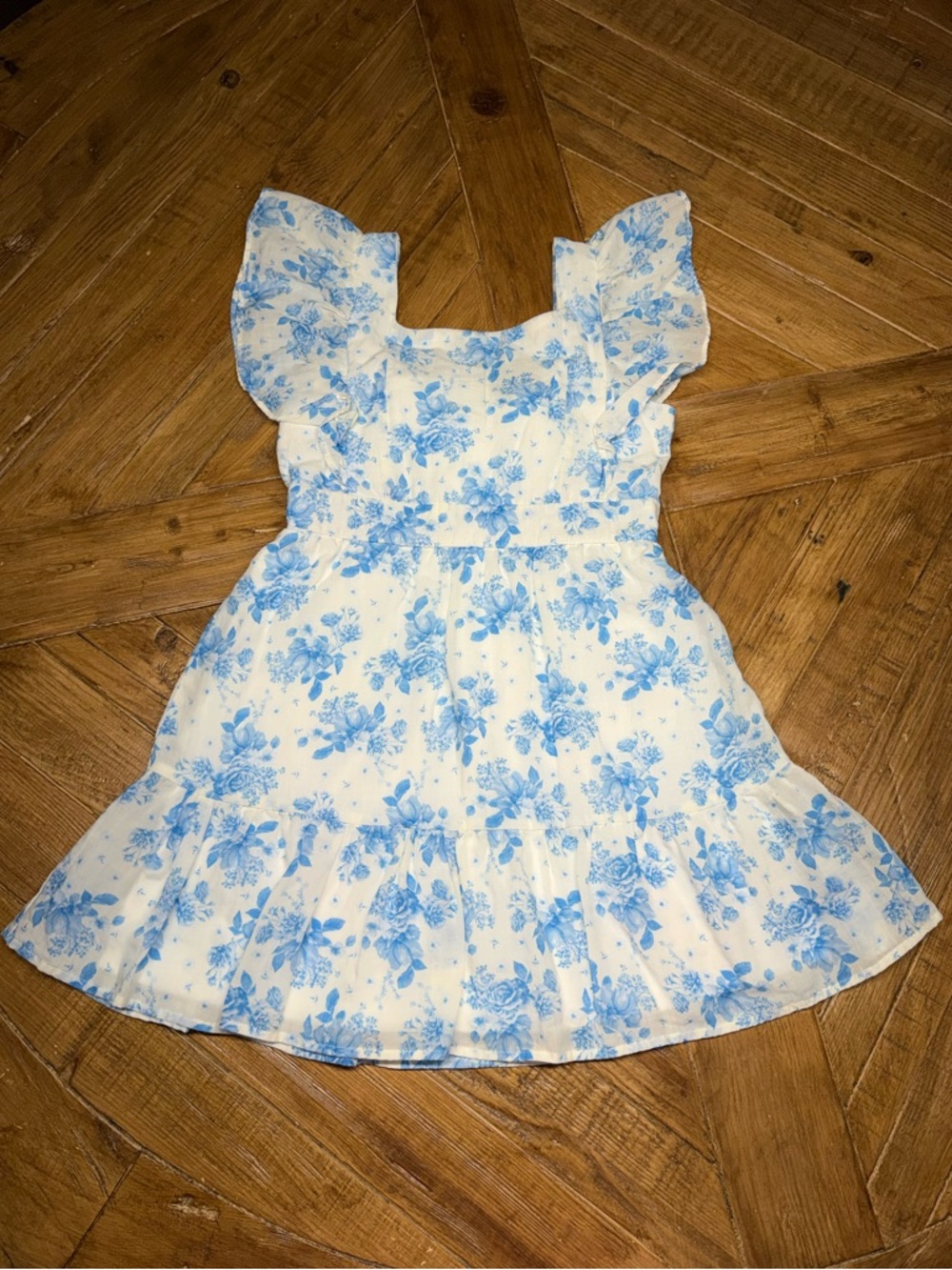 Poppies and Roses Blue Floral Toile Ruffle Dress - Size 10 - Classic & Chic